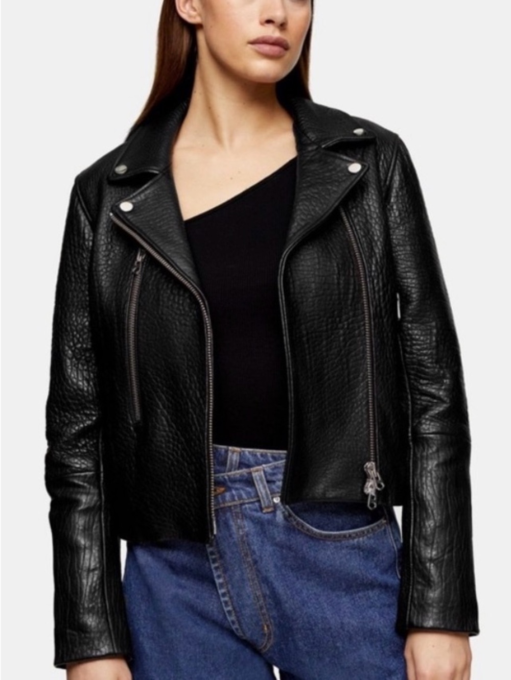 Classic Black Leather Moto Jacket - Women's